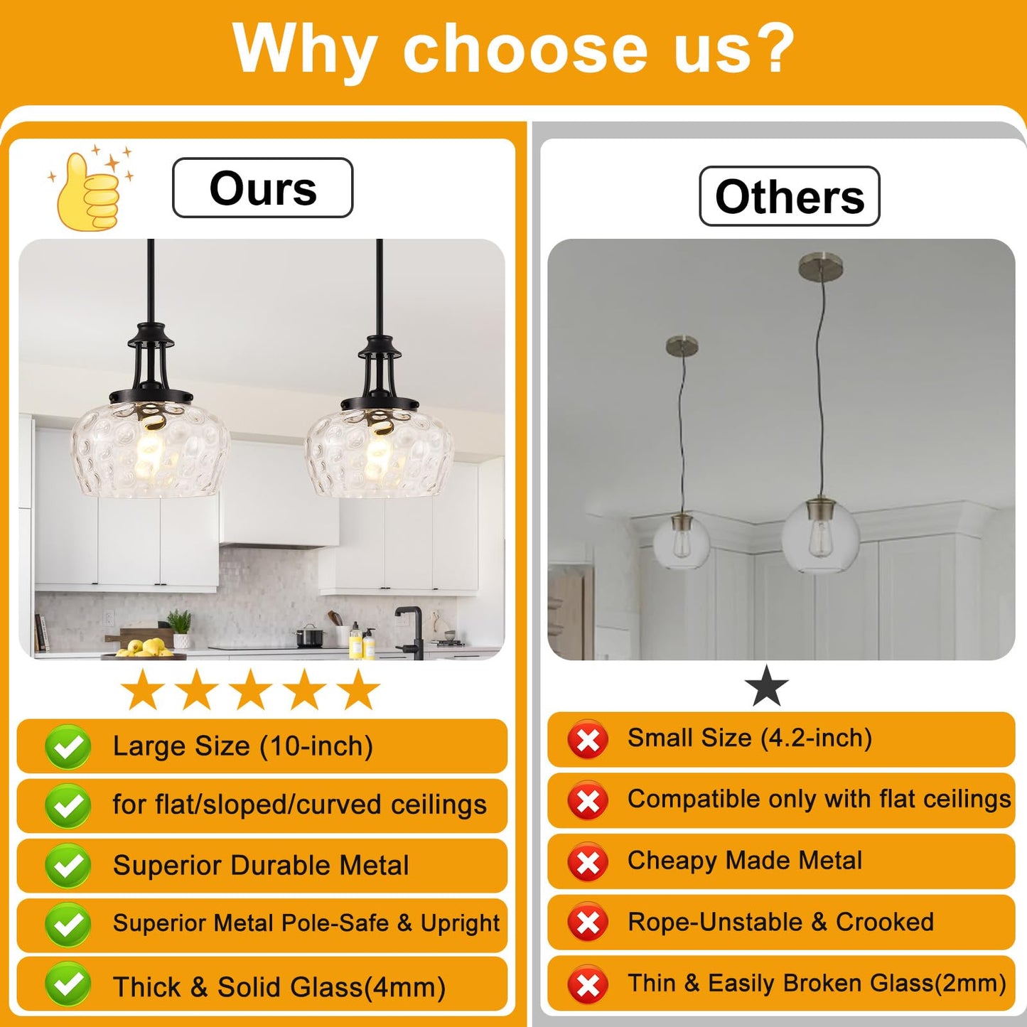 Modern Pendant Lights Kitchen Island, Matte Black Pendant Light Fixtures with 10" Clear Hammered Glass Shade, Industrial Hanging Pendant Lights Fixture for Kitchen Island Dining Room Bedroom Entryway