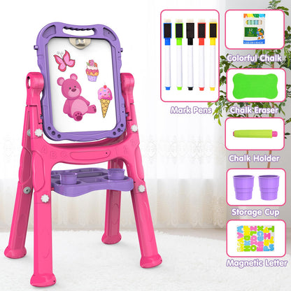 Amagoing Easel for Kids, Adjustable Standing Art Easel for Toddler, Double Side Drawing Board with Painting Accessories, Birthday Christmas Gift Toy for Boys Girls 3 4 5 6 Years Old, Purple