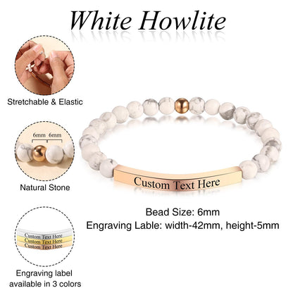 INBLUE Personalized Beaded Bracelets for Women with Engraved Name Natural Stone Stretch Inspirational Bracelet Personalized Jewelry Gift for Mom Wife Friends - Style 06