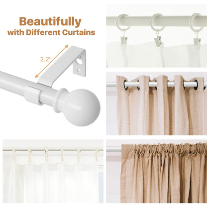 White Curtain Rods for Windows 28 to 48 Inch, Heavy Duty Curtain Rod Set with Brackets, Decorative Adjustable Curtain Rods for Bedroom, Living Room, 5/8" Metal Drapery Rod