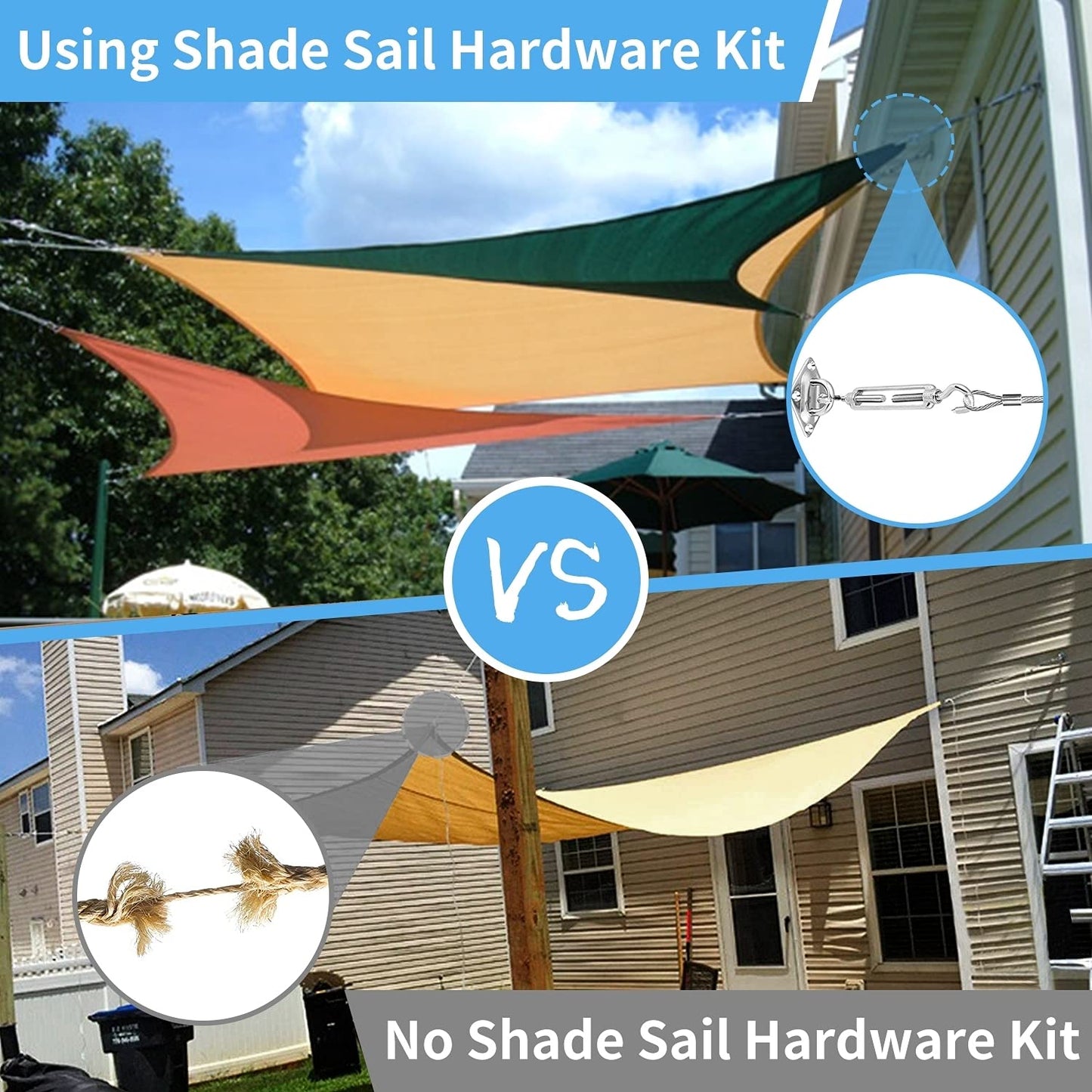 HDYAR 84 Pcs Sun Shade Sail Hardware Kit with Cable Wire Rope for Rectangle Square Triangle Shade Sail Installation, 6 inch 304 Grade Stainless for Garden,Outdoors,DIY Crafts,Railing