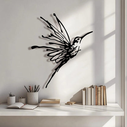 3D Metal Hummingbird Wall Art - Unique Black Outdoor Garden Decor, Waterproof Bird Sculpture for Patio, Living Room, Bedroom & Bathroom