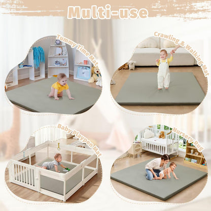 ILPEOD Waterproof Baby Play Mat for Floor Memory Foam 50 * 50 Cushion Playpen Playmat Tummy Time Crawling Mat Nursery Rug Thick Pad Create Soft & Safe Area for Infants,Toddler,Kids,Grey