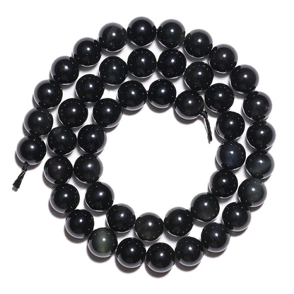 10mm Natural Rainbow Black Obsidian Gemstone Beads Polished Round Smooth Stone Beads for Bracelets Jewelry Making 15inch Loose Beads