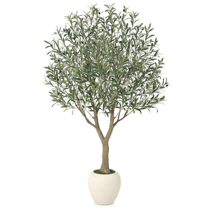 VeriNatural Olive Trees Artificial Indoor,6Ft Large Faux Plants,Tall Fake Tree with 12in White Round Planter,Full & Lush Faux Olive Tree for Home Decor Living Room, Office or Bedroom,Housewarming