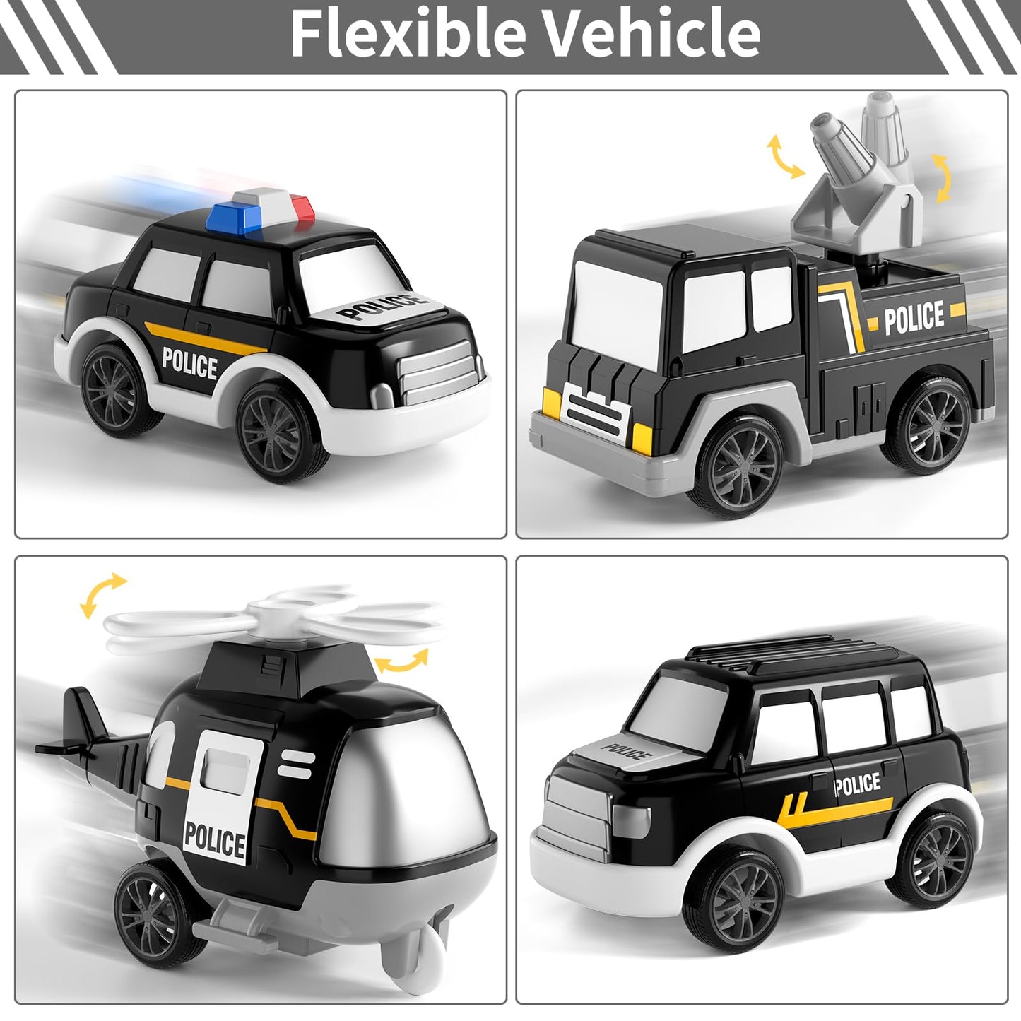 Bennol Toddler 5 in 1 Police Truck Toys for 1 2 3 4 5 Year Old Boys, Police Rescue Vehicles Car Trucks Bus Helicopter for Kids Ages 1-3 3-5, Car Toys for 1 2 3 4 5 Year Old Boys Girls Birthday Gifts