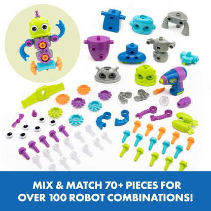 Educational Insights Design & Drill Robot Workshop - Construction Toys & Tools for Kids, Robot Toy Building Sets, Kids' Tool Set with Real Electric Drill Toy, Take Apart STEM Set, Gifts for Ages 3+