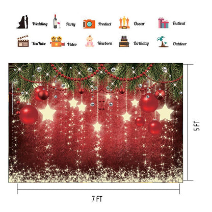 CHAIYA 7x5ft Christmas Backdrop Red Ball Xmas Merry Party Decorations for Family Holiday New Year Backdrop for Christmas Party Decoration Banner Photo Shoot