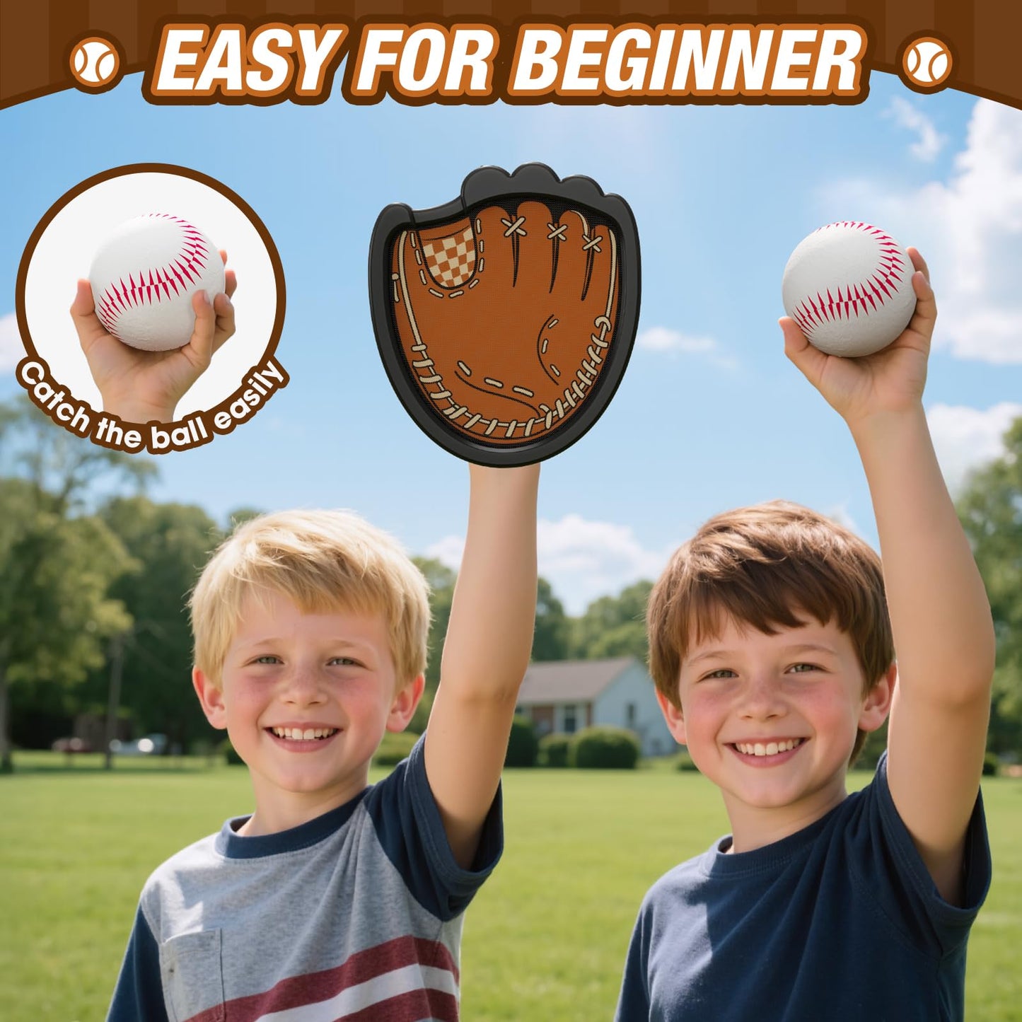 HYES Toss and Catch Ball Game, Outdoor Toys for Kids, Beach Pool Yard Games for Teens & Family, Toddler Baseball Glove Birthday Gifts for 3 4 5 6 7 8+ Year Old Boys & Girls (4 Paddles & 6 Balls)