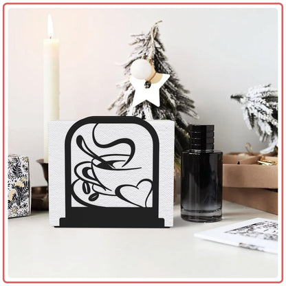 Modern Standing Napkin Holder for table, Black Metal Napkin Dispenser, Coffee time Theme Style Napkin Holder, Suitable for Kitchen, Coffee Shop, Dining Room