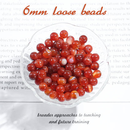 6mm Natural Gemstone Round Red Stripe Agate Loose Beads for Jewelry Making Bracelets Necklace Earrings Art Craft (60-62pcs/strand)