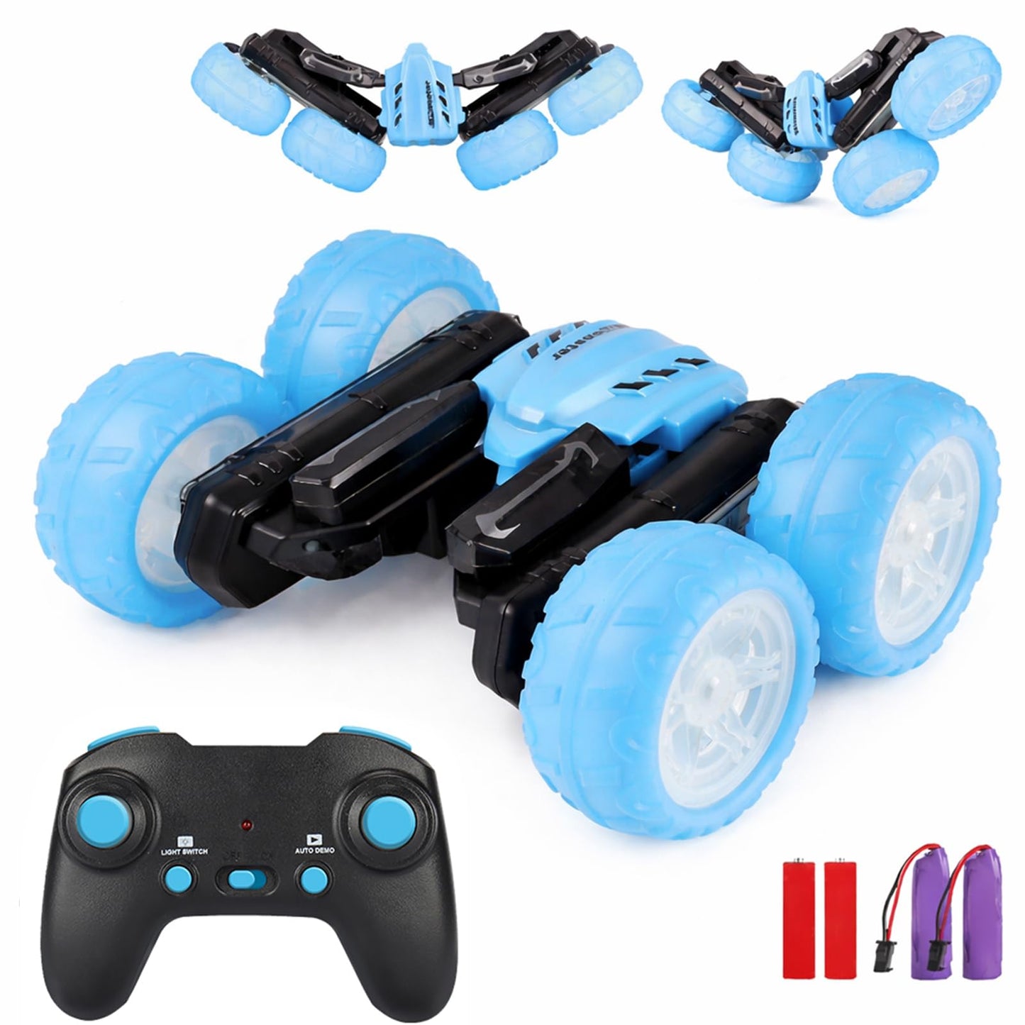 Titrot Remote Control Car for Kids, 360° Rotating Stunt Car, Double-Sided Driving, 2.4GHz RC Car, Rechargeable All-Terrain Toy, LED Glowing Wheels with Projection, for Boys & Girls Ages 4-8