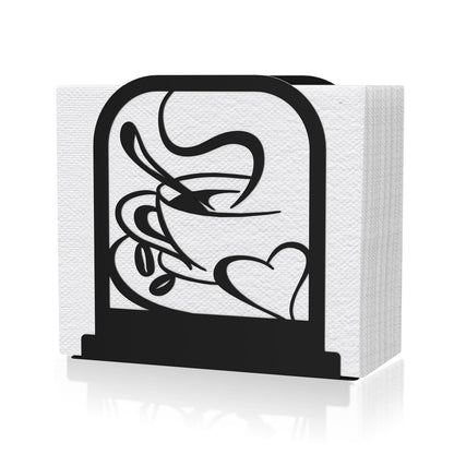 Modern Standing Napkin Holder for table, Black Metal Napkin Dispenser, Coffee time Theme Style Napkin Holder, Suitable for Kitchen, Coffee Shop, Dining Room