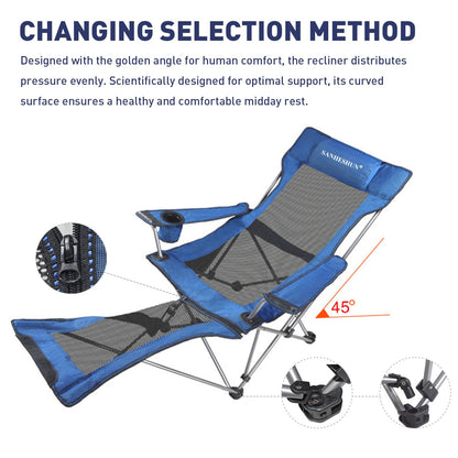 sanheshun Zero Gravity Chair, Reclining Camping Chair with Padded Pillow, Cup Holder, Storage Pocket & Carry Bag, 4-in-1 Portable Camping Recliner for Outdoor, Beach, Garden, and Backyard - Blue Mesh