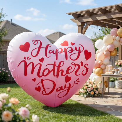 6.5FT Inflatable Happy Mother's Day Decorations, Father's Day Inflatable Double Side Decorations, Giant Hearts Built-in LED Lighted Blow Up Decoration Home Yard Outdoor Indoor Decor
