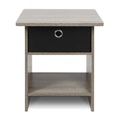 Furinno Dario End Table / Side Table / Night Stand / Bedside Table with Bin Drawer, 1-Pack, French Oak Grey/Black