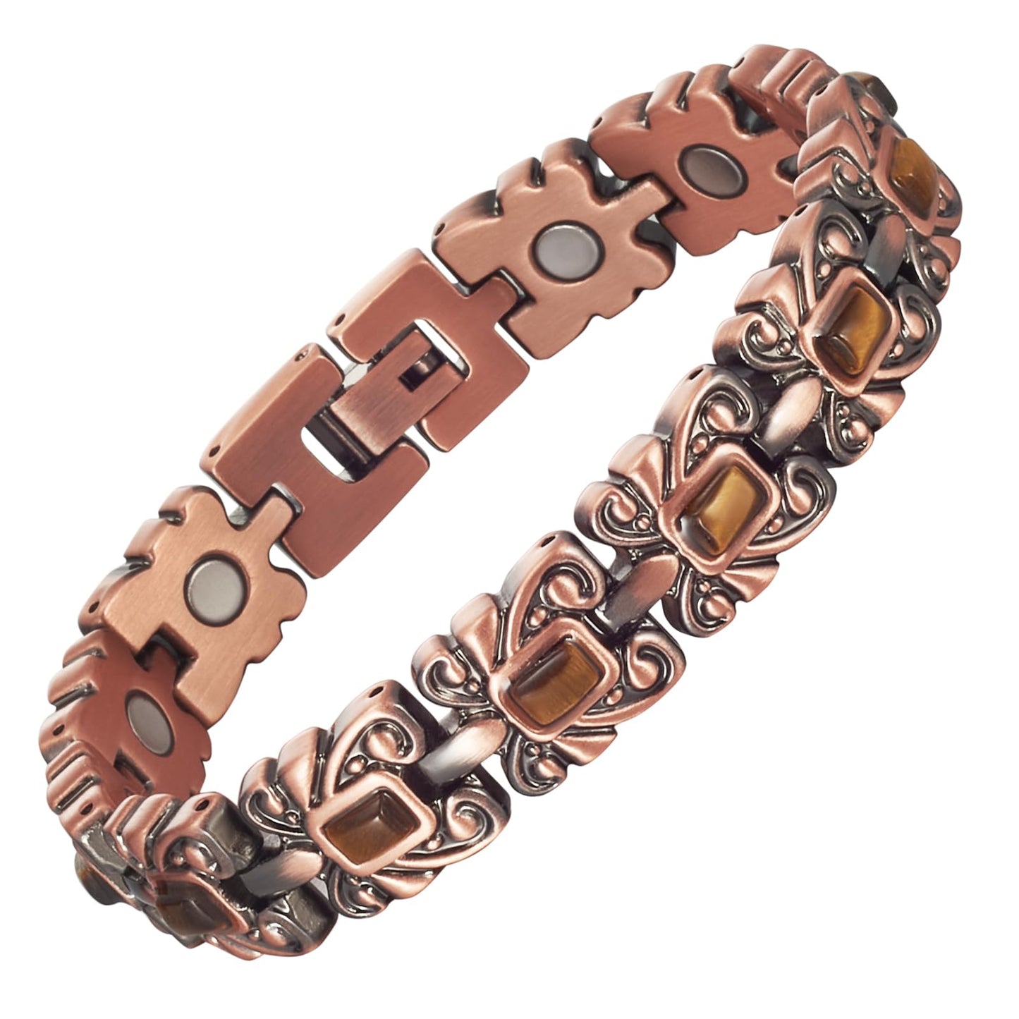 EnerMagiX Copper Bracelets for Women Men, Pure Copper Adjustable Magnetic Bracelet with Yellow Stone, Healthy Jewelry Gift (Yellow)