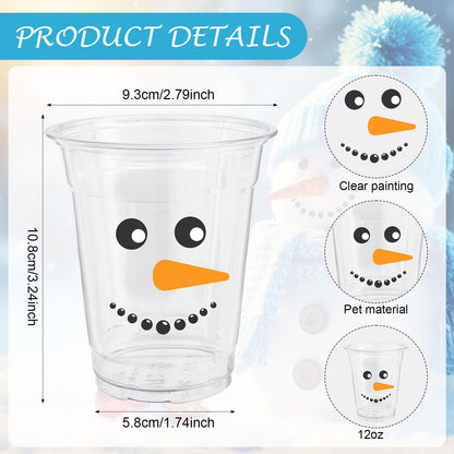 ABURRORI 50 Pcs 12OZ Snowman Plastic cups, Winter Merry Christmas Decorations Snowman Printed Plastic Cups Juice Soda Beverage Party Favors For Xmas Holiday Themed Decorations Supplies