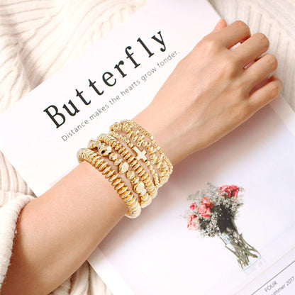GOOJIDS Surfer Heishi Clay Bead Bracelets for Women Bohemian Stackable Gold Plated Beaded Stretch Bracelets Elastic Layering Friendship Bracelets Set Boho Jewelry