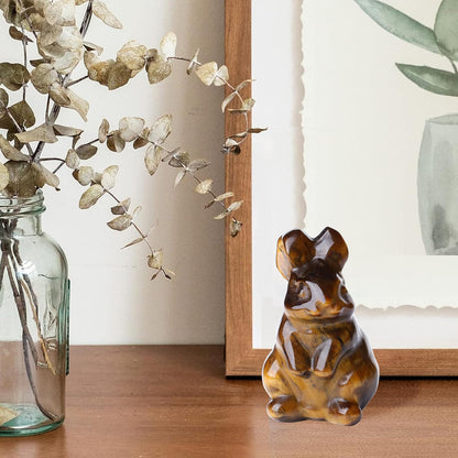 QINJIEJIE 2" Tiger Eye Bunny Decor Easter Decorations Crystals Rabbit Golden Bunny Figurine Carved Healing Crystal Stones Statue Gemstones Polished for Spring Easter Decor Party Favors