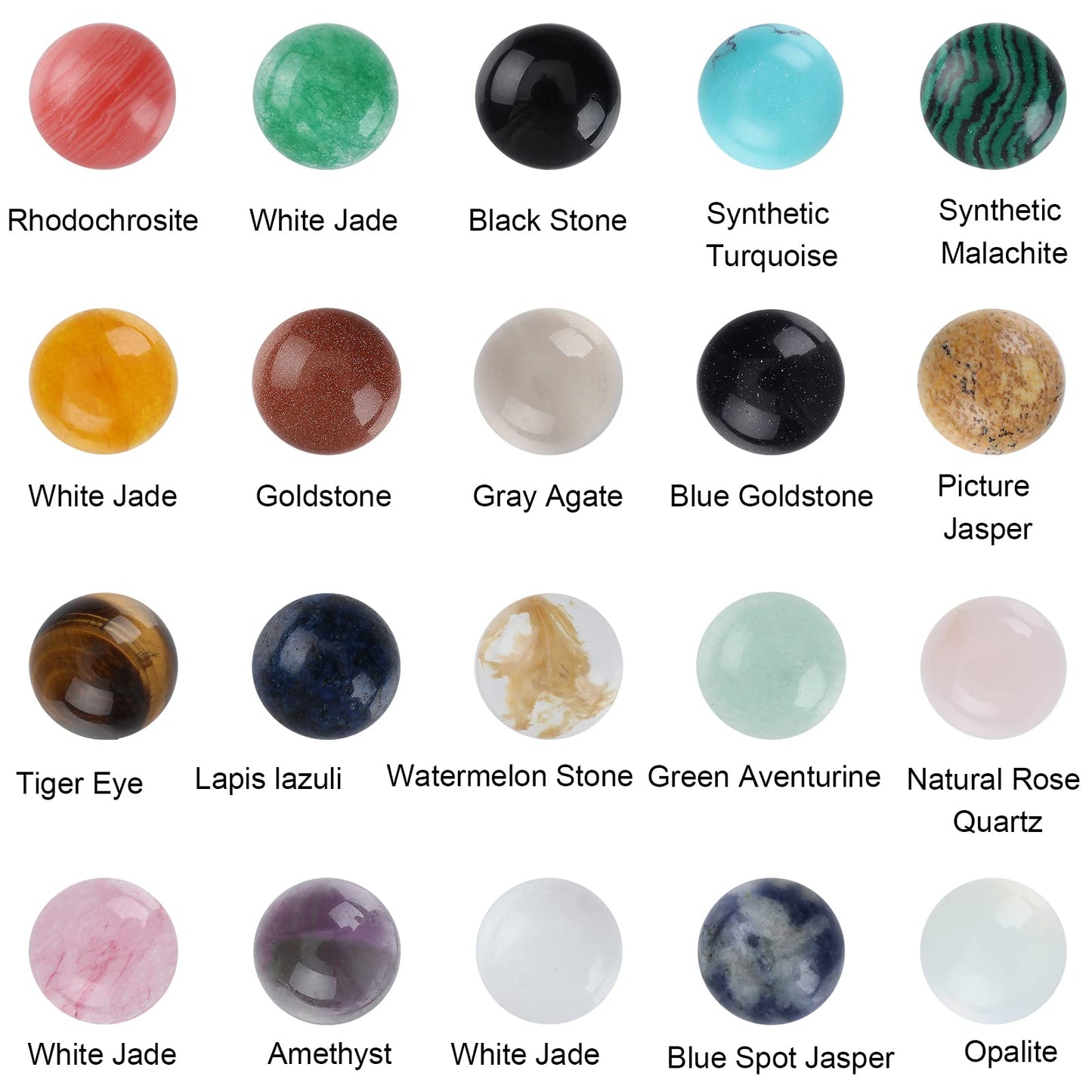 SUPERFINDINGS 40pcs 10mm Half Round Natural Cabochon 20 Color Flat Back Gemstone Cabochon Healing Quartz Chakra Crystal Stone for Bracelet Necklace Jewelry Making