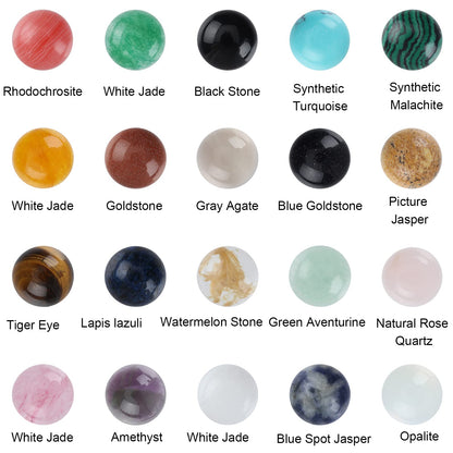 SUPERFINDINGS 40pcs 10mm Half Round Natural Cabochon 20 Color Flat Back Gemstone Cabochon Healing Quartz Chakra Crystal Stone for Bracelet Necklace Jewelry Making