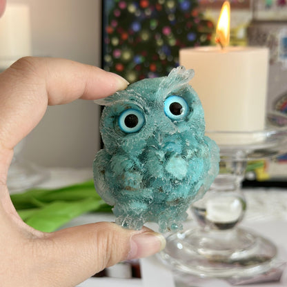 XYLIBLLA Hand-Carved Natural Crystal Owl Statue Owl Decor ，Green Owl Figurine, Animal Figurines Desk Decor and Owl Gifts for Women.（Turquoise）