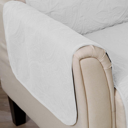 Great Bay Home Reversible Chair Cover - Washable Slipcover Furniture Protector with Elastic Straps - Perfect for Kids & Pets - Quilted & Stitched Detail (White/Sand)