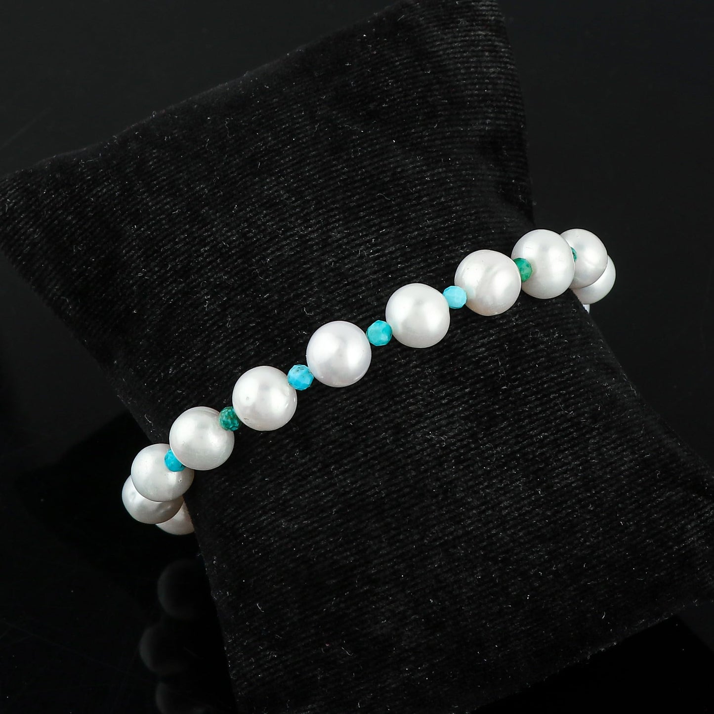 CRYSTALIS Natural Turquoise And Freshwater Pearl Beaded Bracelet, Elegant Beads Crystal, Chakra Bracelet, Healing Bracelet, Gemstone Jewelry, Friendship Bracelet, 925 Sterling Silver Slider 10 inch