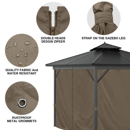 Mogtuo Gazebo Curtains 10'x10' Outdoor Waterproof, 4-Panels Sidewall Curtains Universal Replacement with Zipper for Patio, Backyard, Garden (Brown, 10'x10')