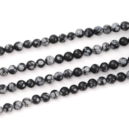 10mm 38pcs DIY Natural Black Snowflake Obsidian Stone Beads Round Healing Crystal Gemstone Loose Beads for Jewelry Making Handmade Bracelet Necklace