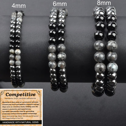 MASSIVE BEADS Hematite Onyx Larvikite Labradorite - Competitive Handmade Handmade Yoga Stretch Elastic Bracelet Natural Stone Crystal Healing Power Energy Gifts for Unisex Adult 4mm