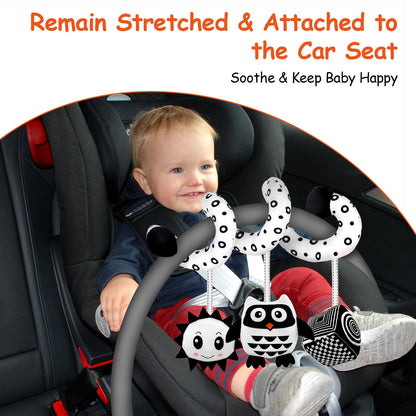 SAMMAS Baby Spiral Hanging Stroller and Car Seat Toys for Babies 0-6 Months Newborn Plush Activity Toys for Bed Bassinet Crib Baby Carrier Gifts (owl)