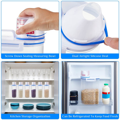 Suclain 6 Pcs Rice Airtight Storage Container 3 to 5Lbs with Pour Spout,Measuring Cup Food Storage Holder Dispenser for Oatmeal Flour Grain & Pet Cat Dog Food Container