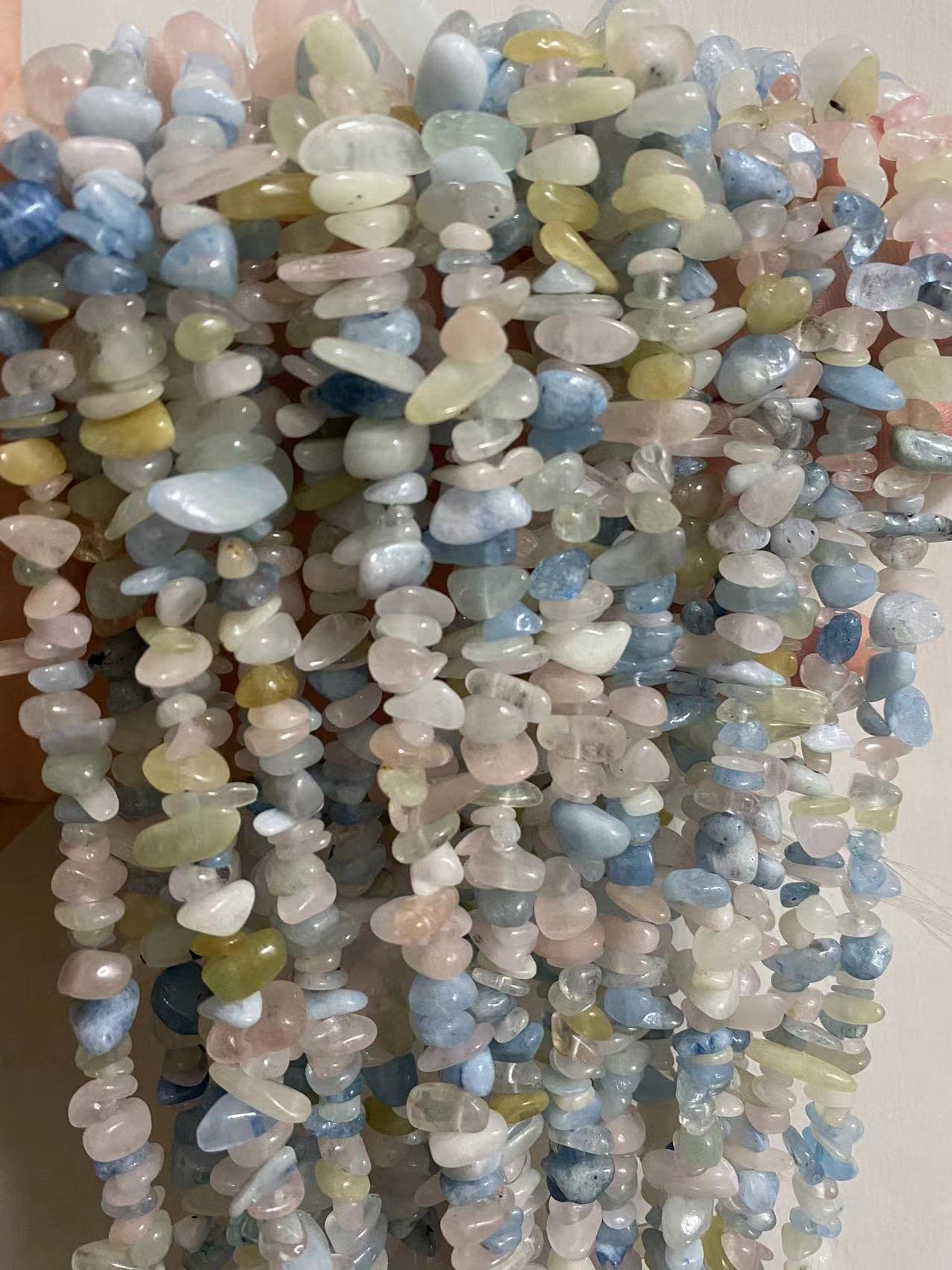 jodaying 5-8mm Natural Morganite Beryl Gemstone Chips Healing Gravel Bracelets Necklace Kit Irregular Tumble Stone Beads DIY Crafts Design Jewelry Making 32"
