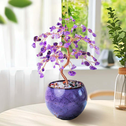 Runyangshi Amethyst Crystal Tree of Life - 8" Large Natural Chakra Healing Crystal Tree, Bringing Money, Good Luck, Positive Energy for Home Decor, Feng Shui Gifts, Office Desk Ornament