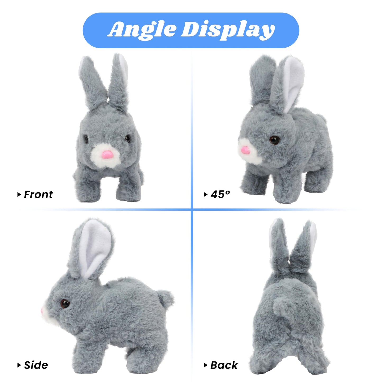 Hopearl Hopping Rabbit Interactive Electronic Pet Plush Bunny Toy with Sounds and Movements Animated Walking Wiggle Ears Twitch Nose Gifts for Toddlers Birthday, Gray, 7''