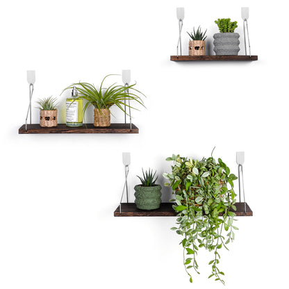 MITIME Floating Shelves Set of 3 Rustic Solid Wood Floating Shelf Wall Storage Shelves for Living Room, Bedroom, Bathroom, Kitchen Laundry, Office.no Drill Shelf.(Retro Color L+M+S)