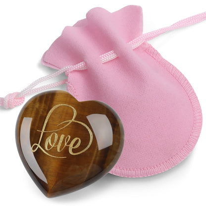 ZHIYUXI 45mm Tigers Eye Engraved Heart Stones Heart Gift Gemstones Heart Shaped Rocks Polished Tigers Eye Stones Mental Health Gifts Gem Meditation Spiritual Gifts for Men Reiki