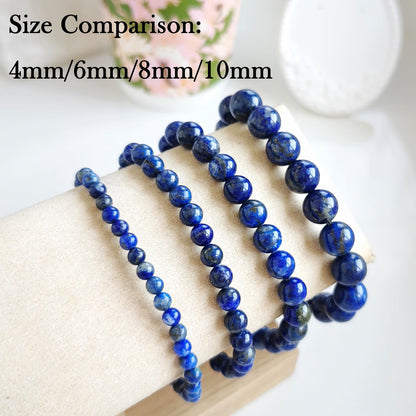 Handmade Natural Gemstone Elastic Bracelet - Healing Crystal Beads Jewelry, Unisex (Lapis Lazuli, 8mm)