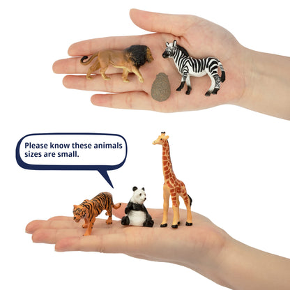 Toymany 14PCS 1-2" Tiny Jungle Animal Figures Toy, Realistic Mini Jungle Zoo Animal Figurines Cake Topper Toy Set, Easter Egg Christmas Birthday Gift Party Favor School Project for Kids Toddlers