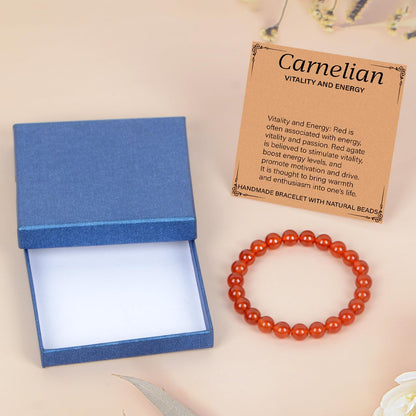 LPBeads Handmade Natural Gemstone Stretch Elastic 8m Carnelian Bracelet Healing Crystal Round Stone Beads Jewelry Gifts for Women Men