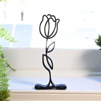 Nexus Box Rose Sculpture â€“ Minimalist Decorative Figurine for Home, Shelf, and Gift Use | Freestanding Collectible Accent for All Occasions (Rose Bud Matte Black)