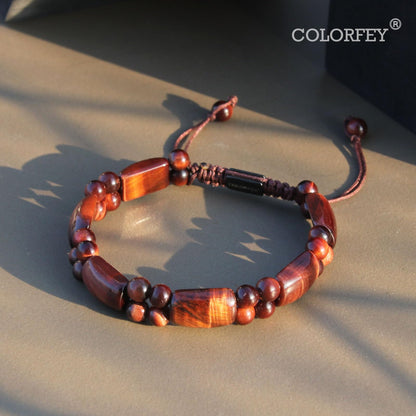 COLORFEY Mens Bracelet Beaded Tiger Eye Bracelets Real Red Tiger Eye Stone Bracelet Unique Gifts for Men Protection Crystal Bracelet, Premium Handmade Beads Bracelets Masculine Jewelry for Him