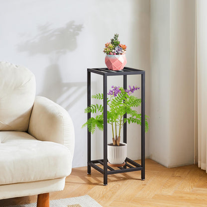 IBUYKE 30 Inch Tall Plant Stand Indoor, 2 Tier Metal Corner Plant Stand, Modern Square Plant Shelf Flower Stand for Living Room Patio Balcony Garden, Black TMJ070B