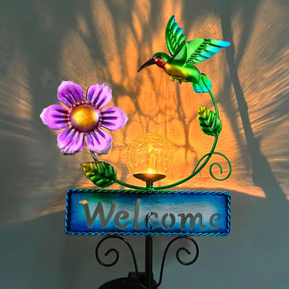 FOMOMDI Hummingbird Garden Decorations for Outside, Solar Waterproof Stake Lights with Welcome Sign for Yard Lawn Patio Pathway, Warm Gifts for Mom Grandma Housewarming (Hummingbird)