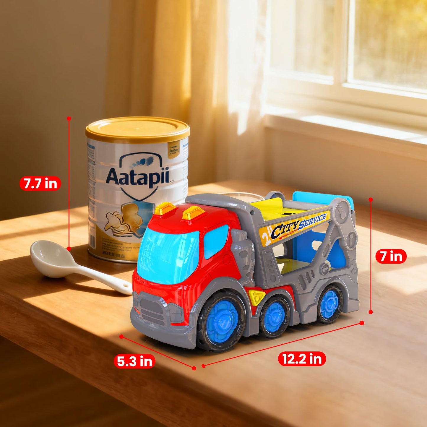 P&C 12.2" Toddler Car Transport Truck Toys for Ages 2-4, Car Carrier Transporter Double-Deck Hauler Truck‌ Toy Set with Sounds Lights for Kids 18M+ 2 3 4 5, Birthday Christmas Gifts for Boys Girls