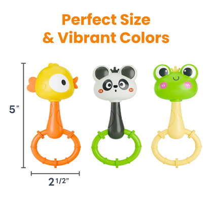 iPlay, iLearn Baby Maracas Rattle Toy, Infant Animal Shaker Rattles Set, Newborn Sensory Teething Rings, Tummy Time Carseat Stroller Crib Toy, Birthday Gift 3 4 6 7 9 12 18 Month Old Toddler Girl Boy