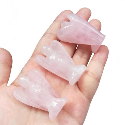 Afucats Natural Rose Quartz Healing Guardian Angel Indoor Decorative Stone,1.5 Inches Carving Pocket Palm Statue,Gift for Her Christmas Décor