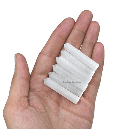 Amazing Gemstone Selenite Crystal Points Bulk Healing Crystals - Pack of 3 Single Terminated Healing Wand Point Bulk Crystals for Crafts, Crystal Grid, DIY Work - Premium Crystals for Beginners Gifts